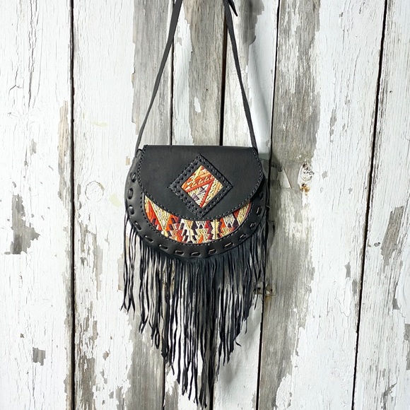 Huipil festival bag fringe artisan textile boho - Picture 2 of 7